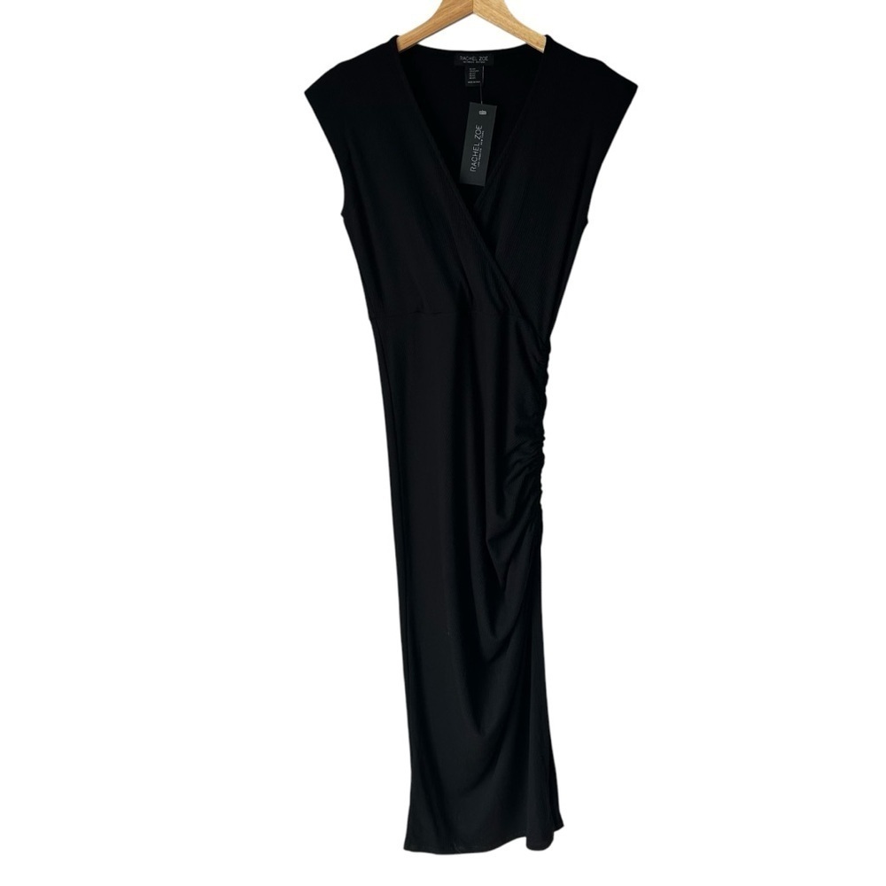 Rachel Zoe Black Sleeveless Ruched Waist Long Bodycon Maxi Dress, XS